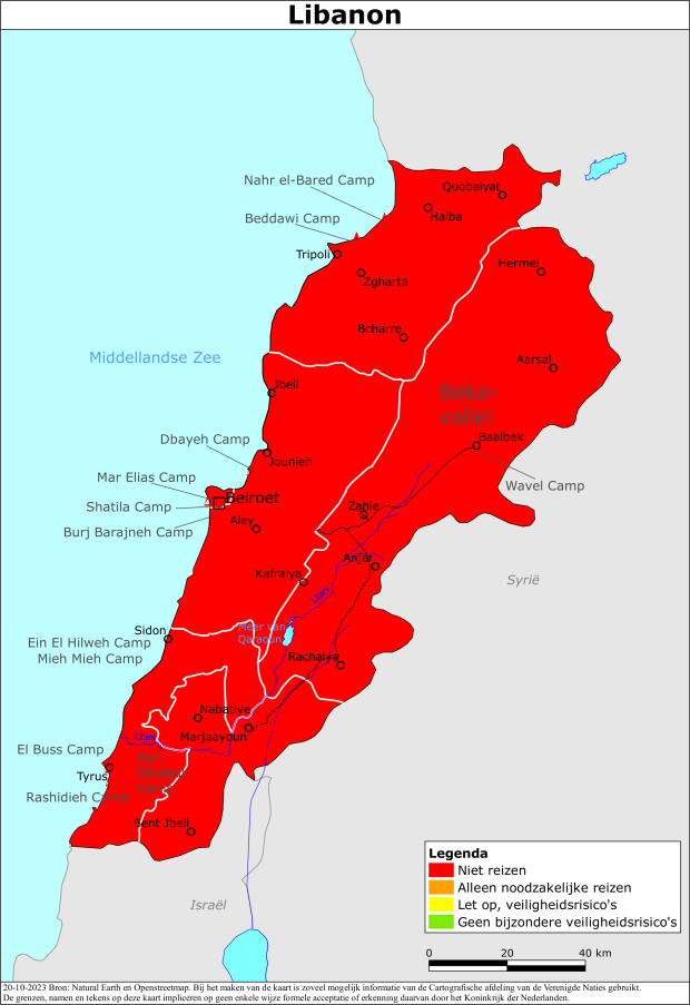 Rood reisadvies Libanon